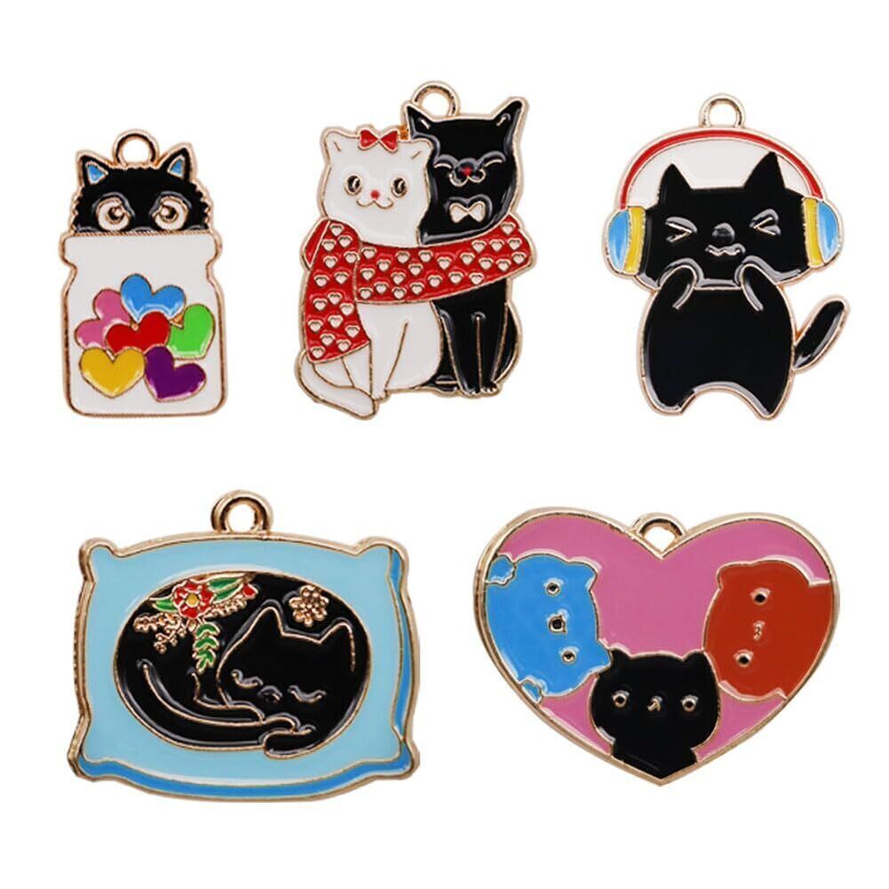 1901 Creative Enamel Cat Charms for Jewelry Making 20 Pcs 5 Styles Cute Cat